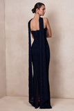 Massima Navy Lace Bandeau Maxi Dress With Scarf Detail