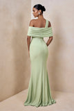 Nala Mint Asymmetric Neck Maxi Dress With Gathered Detailing