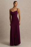 Gabbie Burgundy Cowl Neck Maxi Dress With Mesh Back Detail