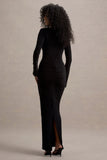 Gita Black Halter Neck Long Sleeve Maxi Dress