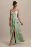 Jonas Light Green Plunge Neck Maxi Dress With Cami Straps