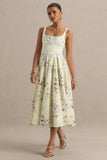 Lissa Lemon Floral Bouquet Print Square Neck Midi Dress