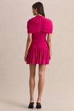 Fenella Hot Pink High Neck Mini Dress With Cape Sleeves And Ruched Detailing
