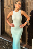 Escala Mint Ombre Embellished Racer Neck Maxi Dress