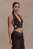Siren Satin And Diamante Halter Top Dark Chocolate