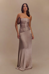 Serena Strapless Taffeta Maxi Dress Bronze Taupe