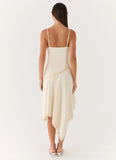 Cleosa Asymmetrical Midi Dress Ivory