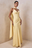 Starling Lemon Matte Satin Plunge Neck Maxi Dress With Scarf Detail