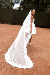 Paulette Lace Trim Veil White