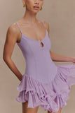 Calantha Ruffle Mesh Mini Dress Lilac