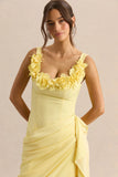 Letitia Lemon Scoop Neck Embellished Wrap Midi Dress
