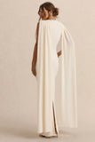Belva Cream Round Neck Maternity Maxi Dress With Cape Detail