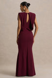 Meave Burgundy Boat Neck Maxi Dress With Draped Detail