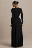 Estrella Black High Neck Maxi Dress With Ruched Detailing