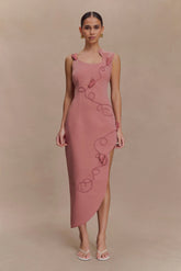 Virginia Suiting Embroidered Midi Dress Burnt Rose
