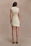Helena One Shoulder Linen Mini Dress Natural Beige