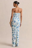 Ali Blue Porcelain Print Sweetheart Ruched Wrap Maxi Dress