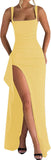 Women Formal Dresses Sleeveless Bodycon Ruched High Slit Sexy Maxi Dress Cocktail Prom