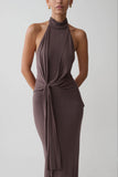 Cindylou Halter Knit Maxi Dress Peppercorn