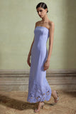 Samara Purple Bandeau Maxi Dress With Cut Out Crochet Hem