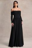 Saskia Black Bardot Neck Maxi Dress