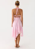 Faelie Halter Neck Asymmetrical Midi Dress Pink