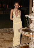 Adelaida Beaded Crochet Top Yellow
