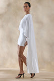 Prislia White Round Neck Mini Dress With Cape