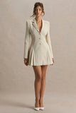 Blossoming Nude Plunge Neck Tailored Mini Dress With Pleating