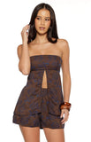 Ailany Brown Floral Strapless Longline Top