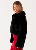 Carys Cropped Faux Fur Jacket Black