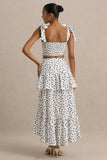 Emry White Polka Dot High Waist Maxi Skirt With Ruffle Detail