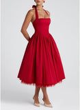 Women Halter Midi Dress Corset Back Layered Tulle Skirt A Line Formal Dresses Wedding Guest Bridal Shower