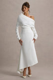 Lou White One Shoulder Asymmetric Maxi Dress