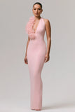 Harriet Pink Plunge Neck Maxi Dress With Floral Detail
