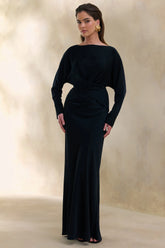 Elaria Black Satin Maxi Skirt