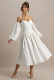 Macie Cream Sweetheart Midi Dress With Balloon Sleeves
