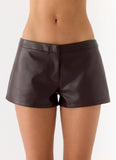 Coastline Faux Leather Micro Mini Shorts Chocolate