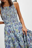 Women Floral Maxi Dress Tie Shoulder Cutout Backless Boho Smocked Flowy Dresses Summer Fall Sundress
