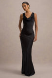 Alesso Black Satin Cowl Neck Slip Maxi Dress