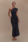 Chloe Peached Jersey One Shoulder Midi Dress Black