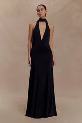 Juliet Slinky Maxi Dress With Scarf Black