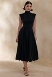 Roselena Black High Neck Midi Dress