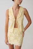 Tessa Broderie Tie Front Sleeveless Top Lemon