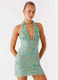 Monet Beaded Mini Dress Mint