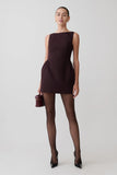 Hallie Boat Neck Mini Dress Plum Pinstripe