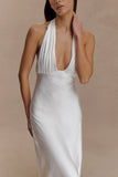 Alice Satin Halter Maxi Dress White
