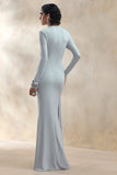 Kyrissa Blue High Neck Maxi Dress With Gathered Detailing