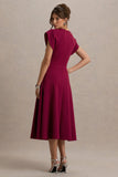 Linda Dark Cherry Crew Neck Cap Sleeve Midi Dress
