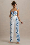 Zelie Blue Porcelain Print Wide Leg Trousers